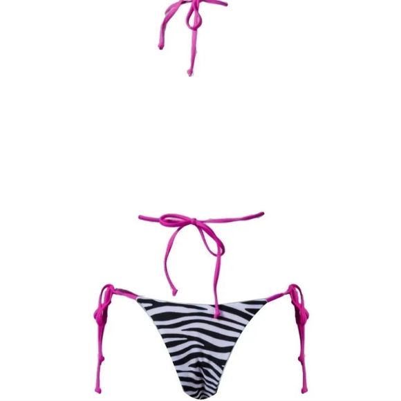 NEW ZEBRA CONTRAST PINK TRIM BIKINI SET - Picture 4 of 10